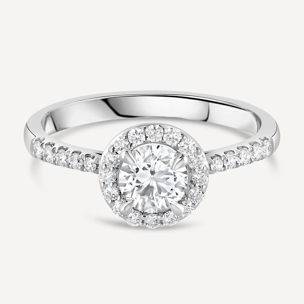 Platinum 0.57ct Round Diamond Halo & Shoulders Ring