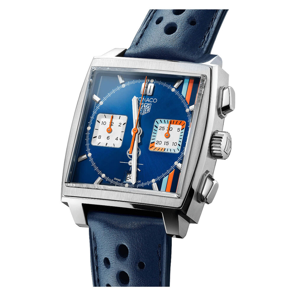 TAG Heuer Monaco Gulf Edition 39mm Blue Dial & Leather Strap Watch image number 1