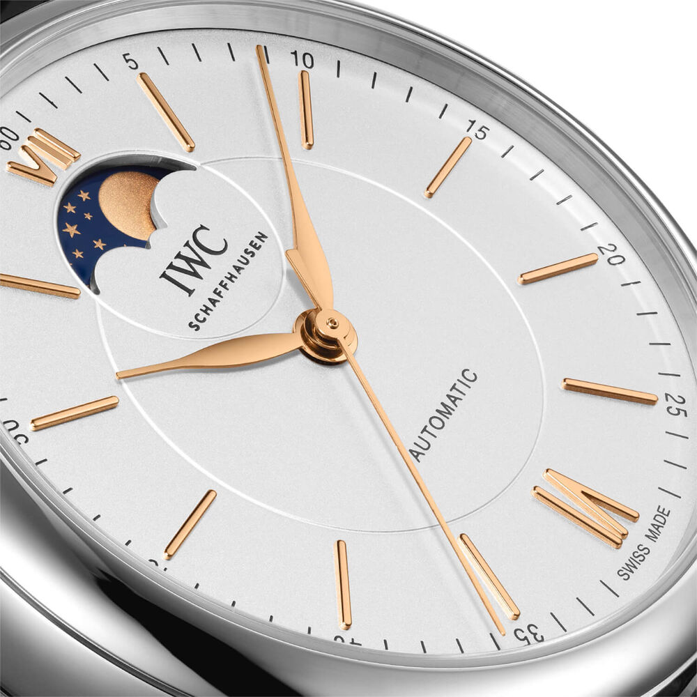 IWC Schaffhausen Portofino Automatic Moon Phase 40mm Silver Dial Brown Leather Strap Watch image number 2