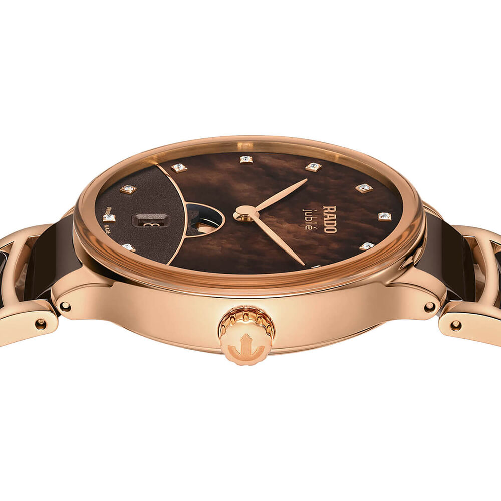 Rado Centrix Moonphase 35mm Brown Dial Rose Gold Plated Steel & Ceramic Bracelet Watch