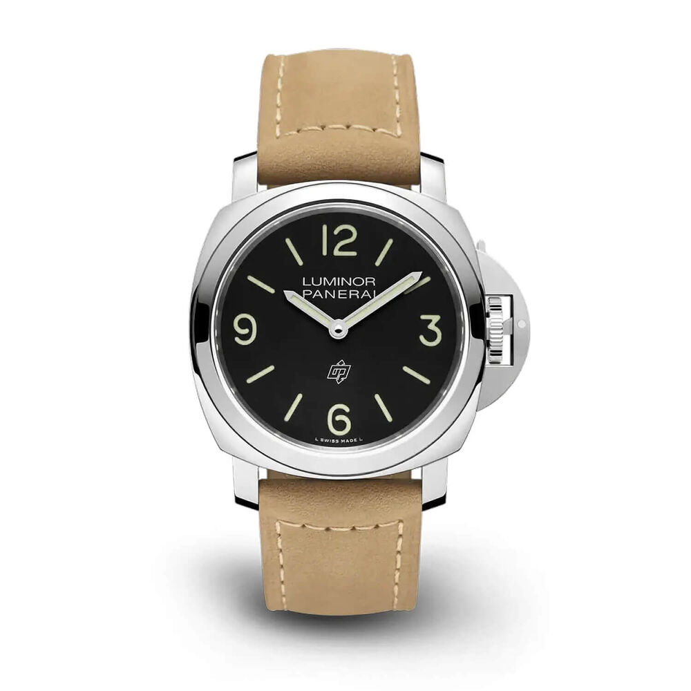 Panerai Luminor 44mm Base Logo Black Dial Beige Strap Watch