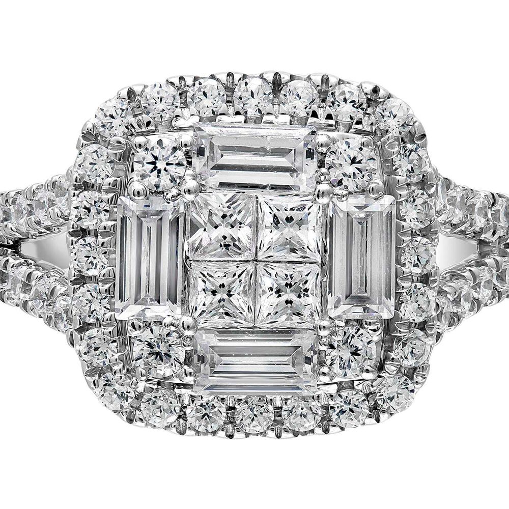 18ct White Gold 1.00ct Diamond Cluster Baguette Halo Ring image number 4