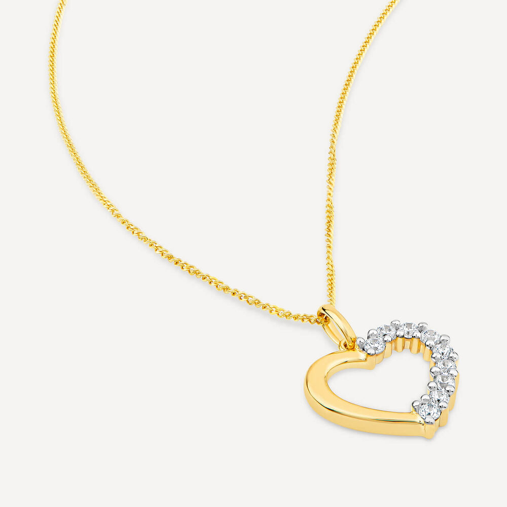 9ct Yellow Gold Side Claw Set Cubic Zirconia Open Heart Pendant image number 3