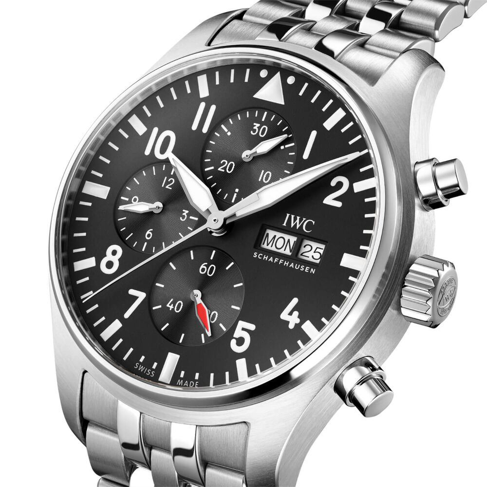 IWC Schaffhausen Pilot's Chronograph Black Dial Bracelet Watch image number 2