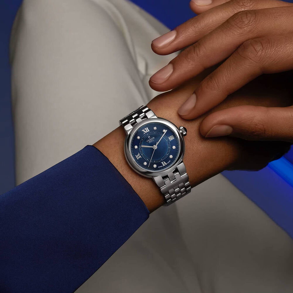 TUDOR Clair De Rose 26mm Blue Dial Diamond Dots Roman Numerals Steel Bracelet Watch image number 1