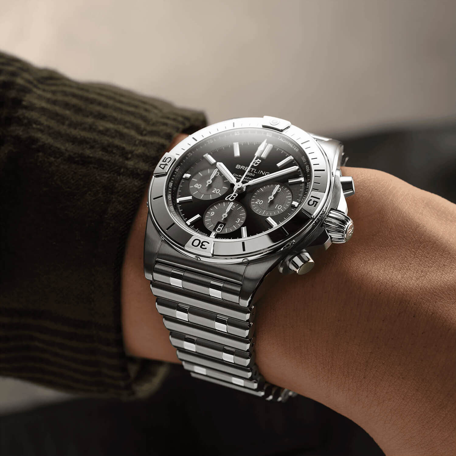 Breitling Chronomat B01 42mm Black Dial Steel Bracelet Watch
