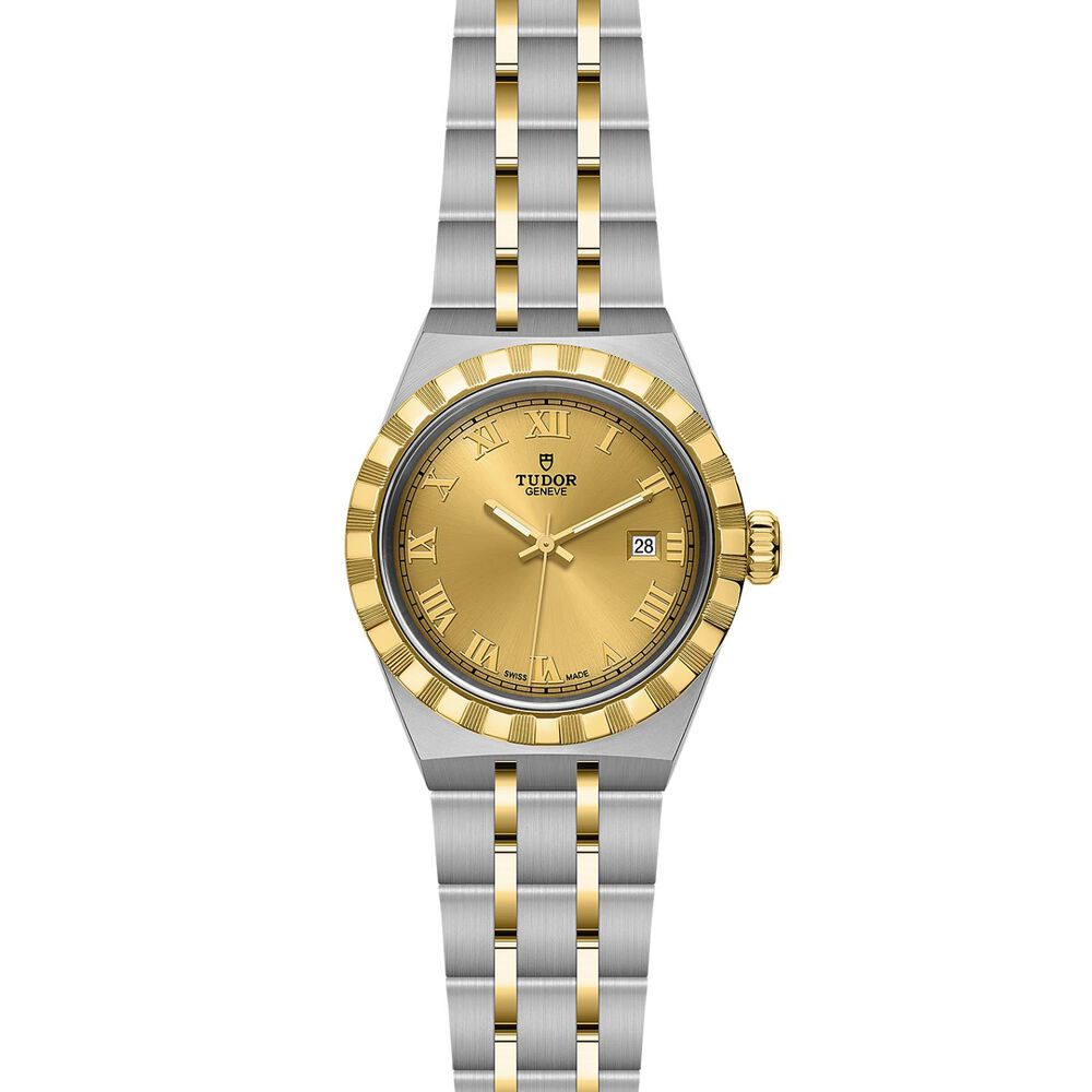 TUDOR Royal 28mm Gold Dial Roman Numerals Two Tone Steel Bracelet Watch