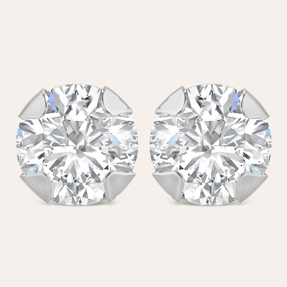 9ct White Gold 5mm Four Claw Cubic Zirconia Stud Earrings