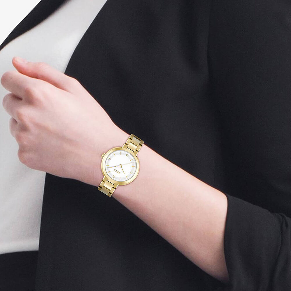 BOSS Sena 34mm White Dial Yellow Gold Steel Bracelet Watch image number 3