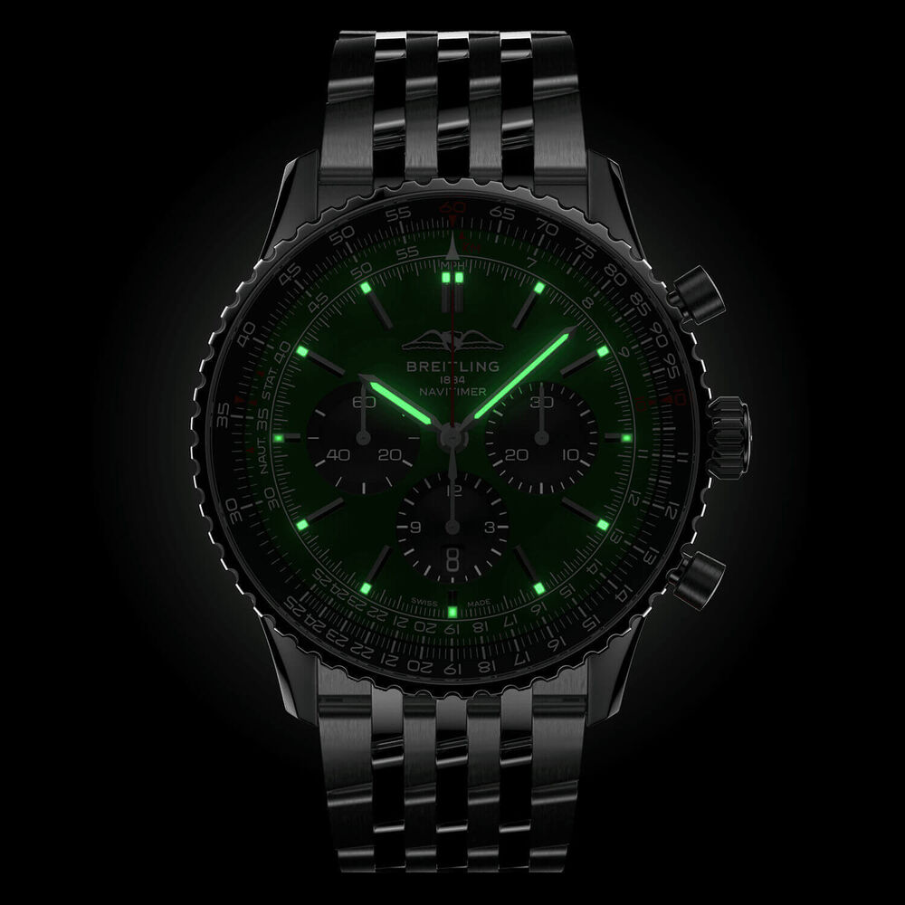 Breitling Navitimer B01 Chronograph 46 Green Dial Black Details Steel Bracelet Watch image number 4