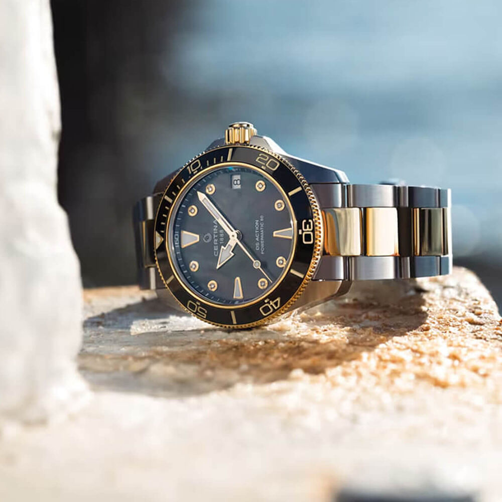 Certina DS Action Powermatic 80 34.5mm Black Mother of Pearl Dial Two Tone Steel Bracelet Watch image number 5