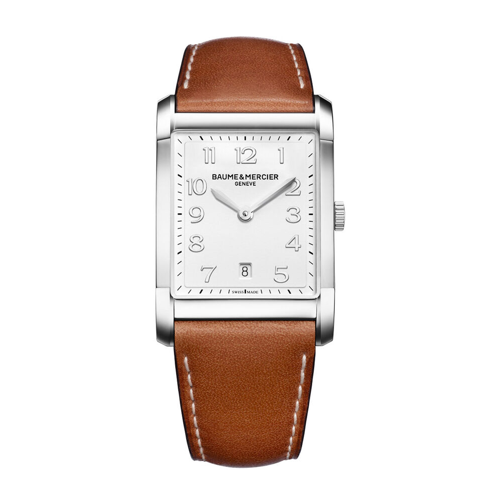Pre-Owned Baume & Mercier Hampton White Dial Brown Leather Strap Watch