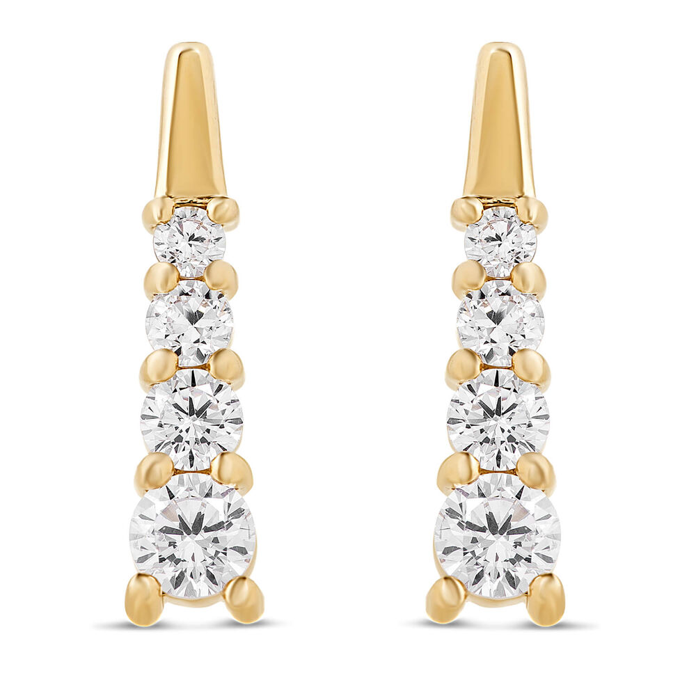 9ct Yellow Gold Four Stone Gradient Cubic Zirconia Triangle Drop Earrings image number 0