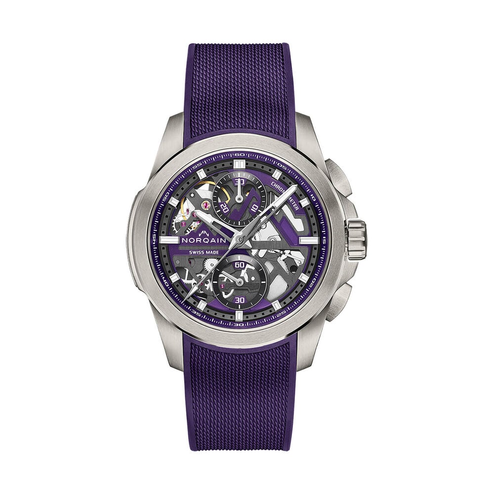 NORQAIN Independence Skeleton Chrono 42mm Dial Titanium Case Purple Rubber Strap Watch image number 0
