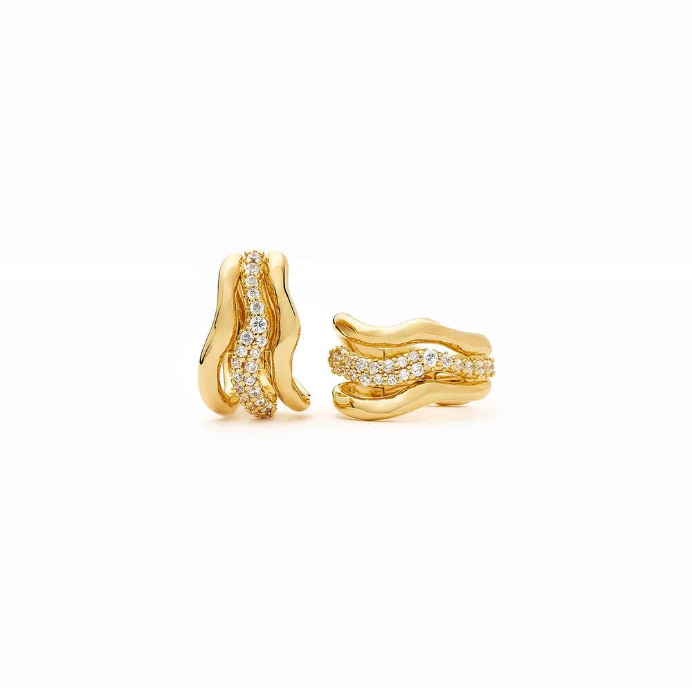 Missoma 18ct Gold Plated Brass Cubic Zirconia Molten Snow Triple Small Hoop Earrings