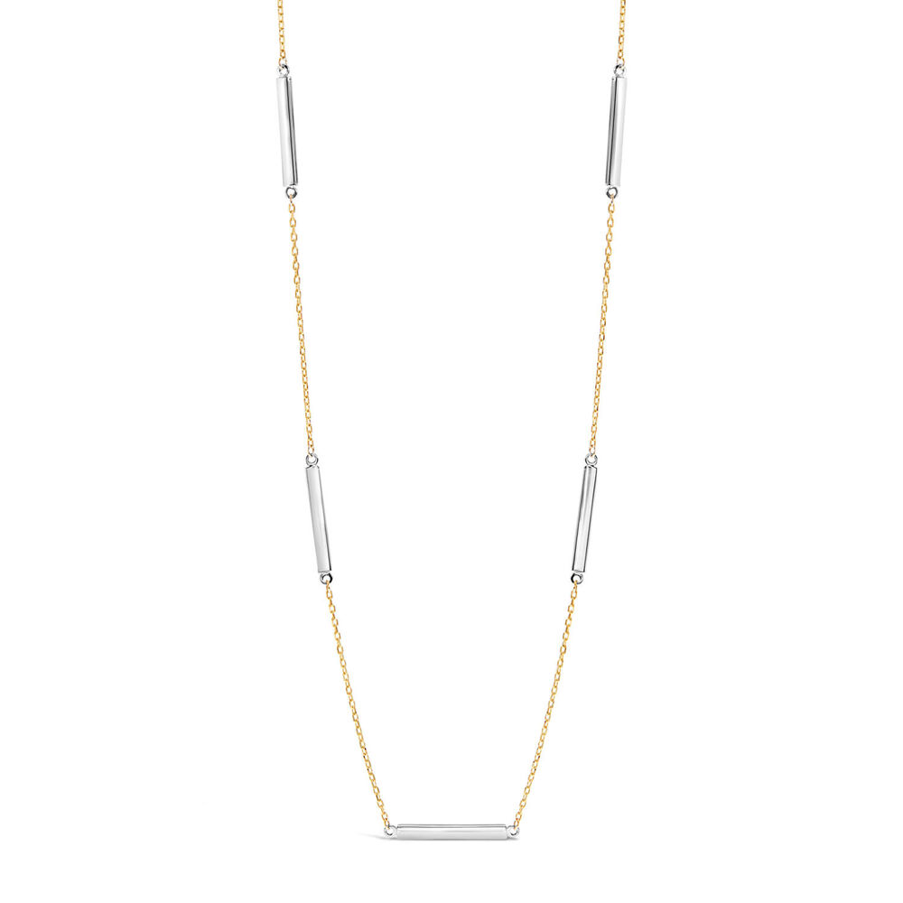 9ct Yellow & White Gold Polished Bars and Chain Necklet image number 0