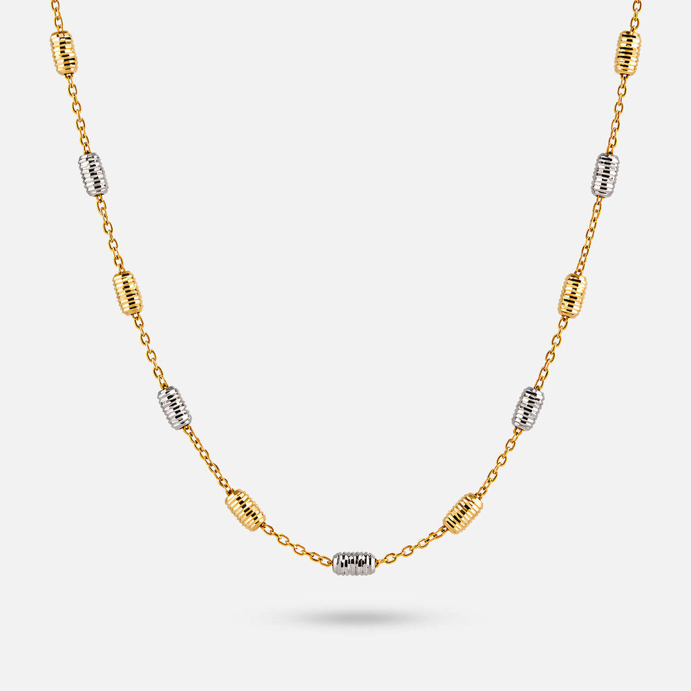 9ct Yellow & White Gold D-Cut Barrel Charms Necklet