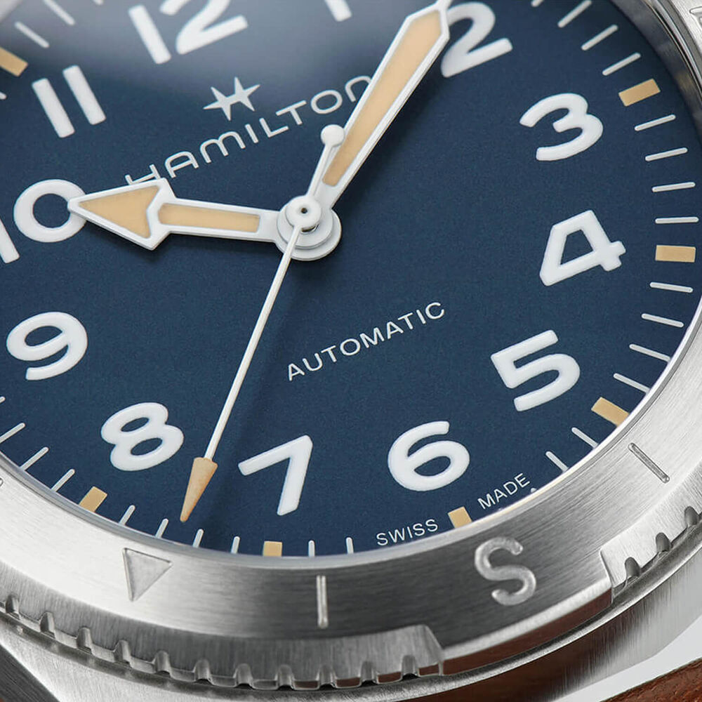 Hamilton Khaki Field Expedition Auto 37mm Blue Dial Brown Strap Watch image number 3