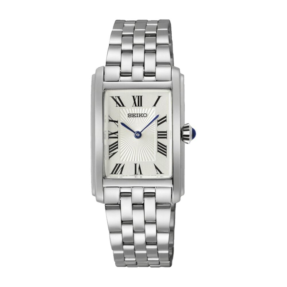 Seiko 22.2mm White Dial Silver Tone Steel Bracelet Watch