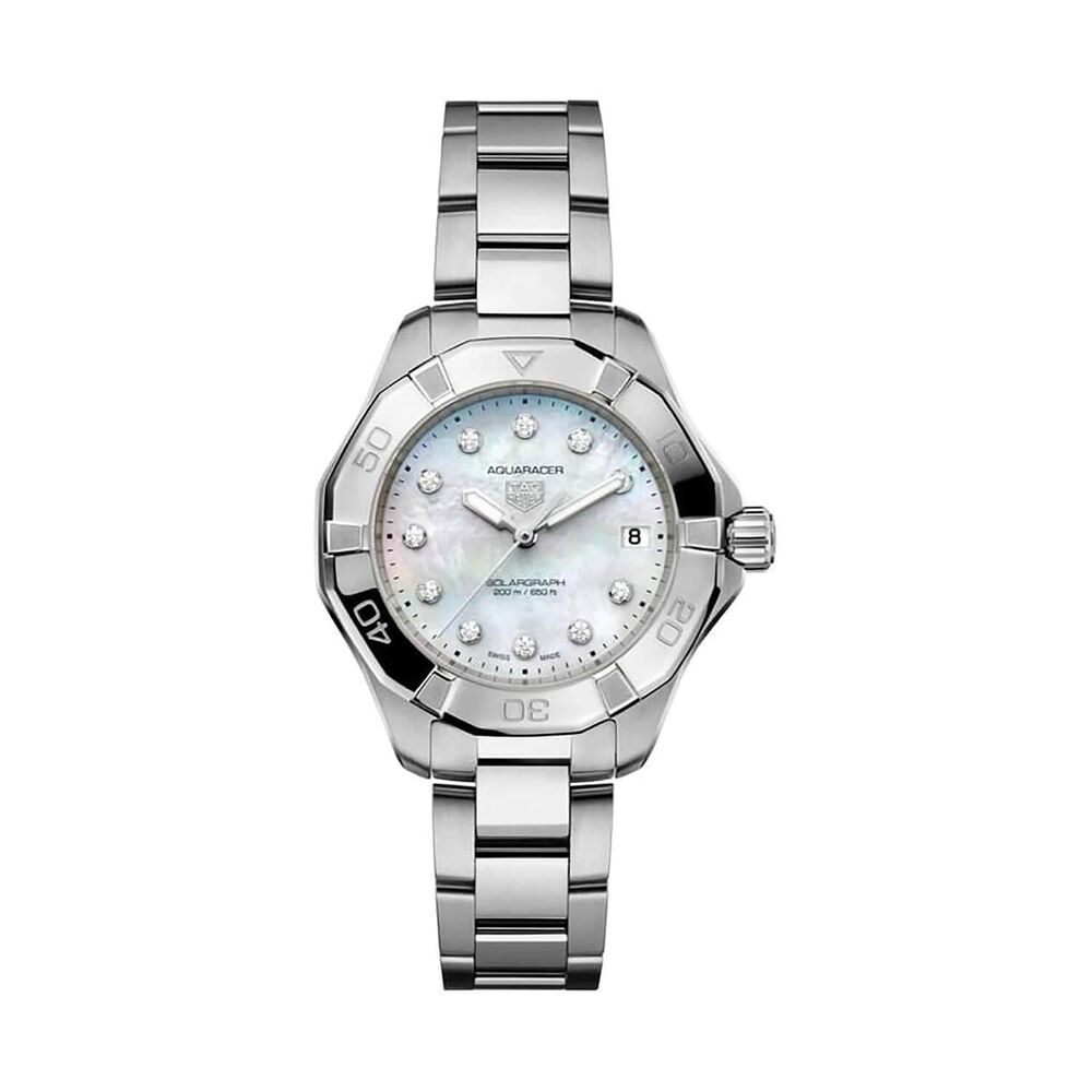 TAG Heuer Aquaracer Professional 200 Solargraph 34mm MOP Dial Diamond Dots Steel Bracelet Watch image number 0