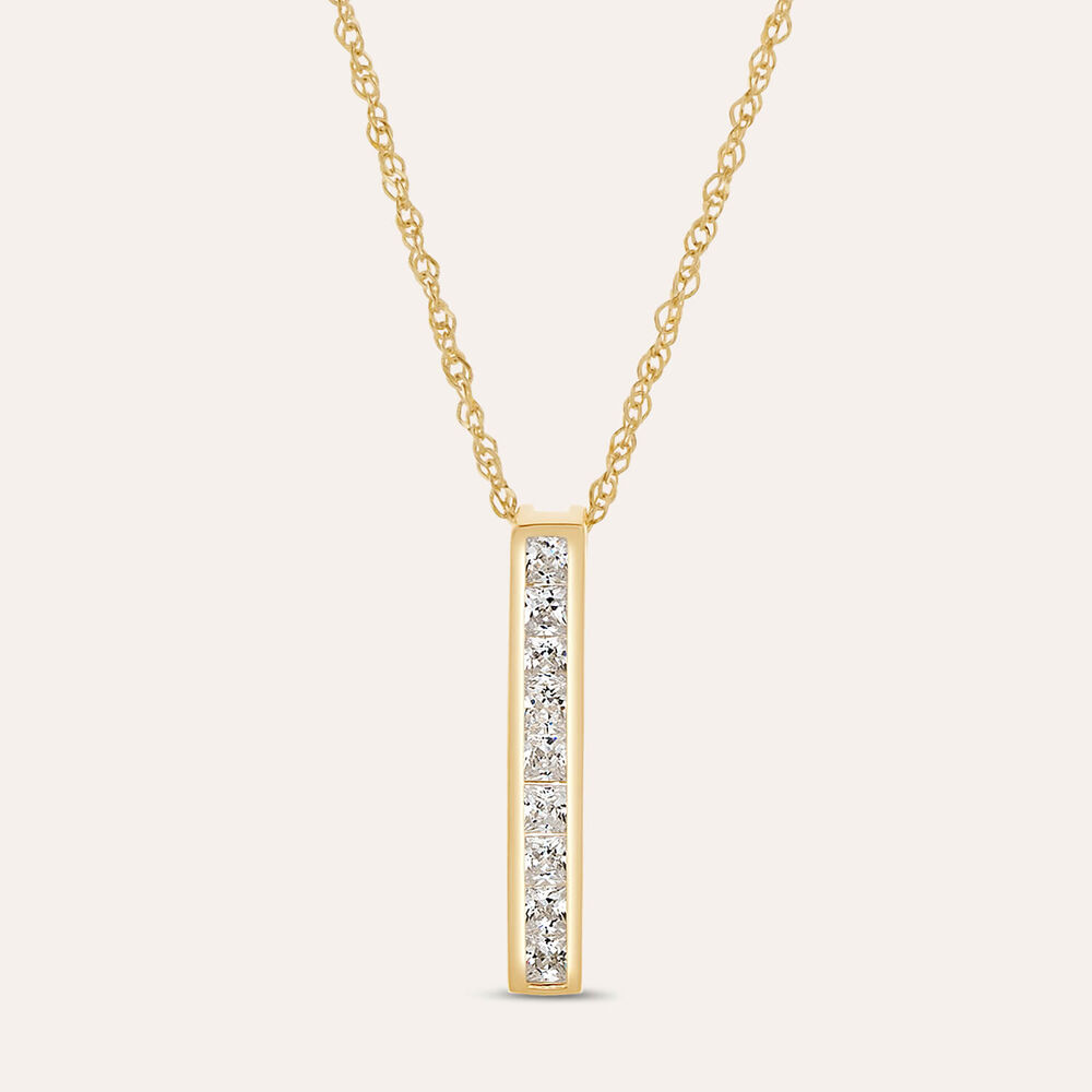 9ct Yellow Gold Channel Set Cubic Zirconia Bar Pendant (Chain Included)