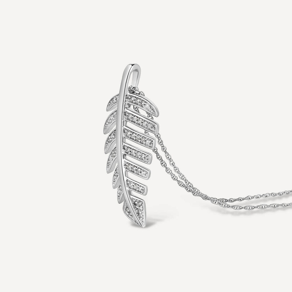 9ct White Gold 0.10 Carat Diamond Feather Pendant image number 1