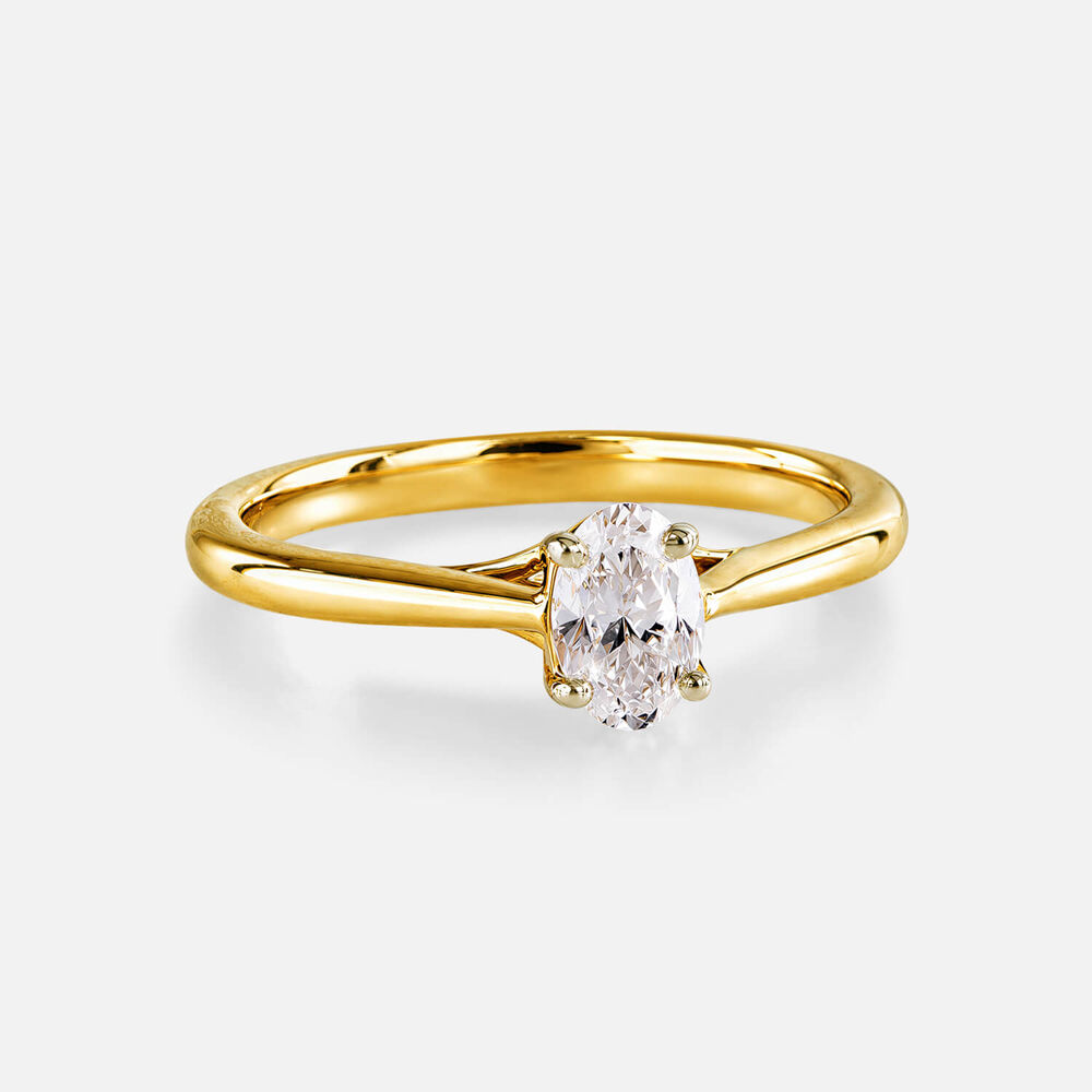 Floral 18ct Yellow Gold 0.50ct Oval Diamond Solitaire Ring