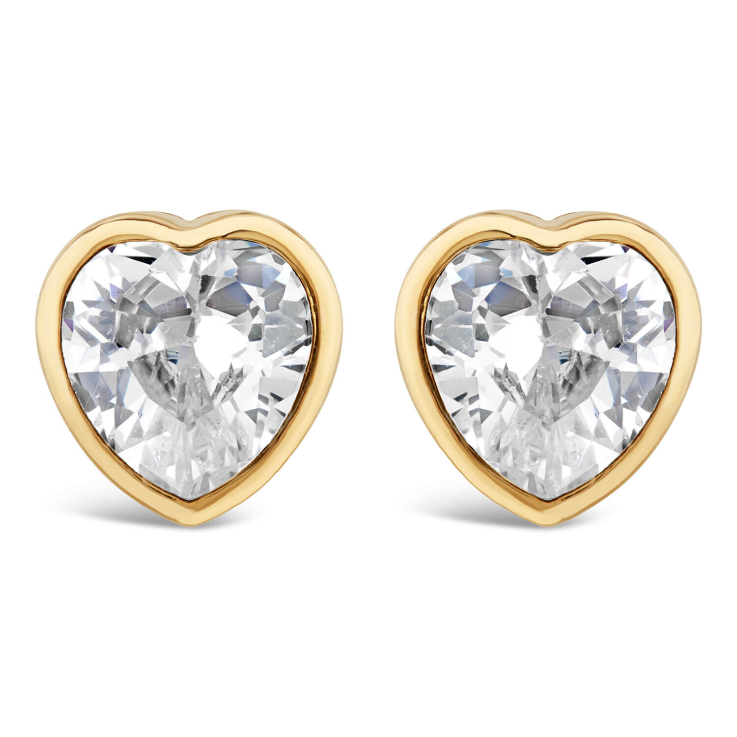 9ct Yellow Gold Cubic Zirconia Heart Stud Earrings