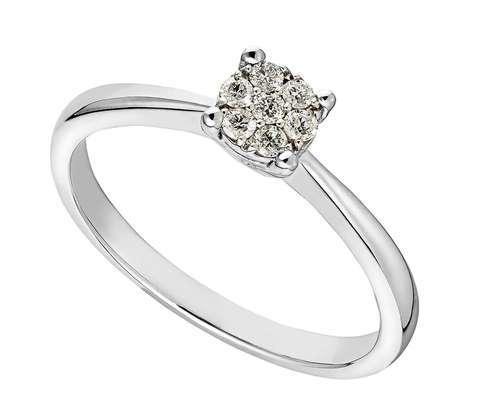 9ct white gold diamond bridal cluster ring image number 0