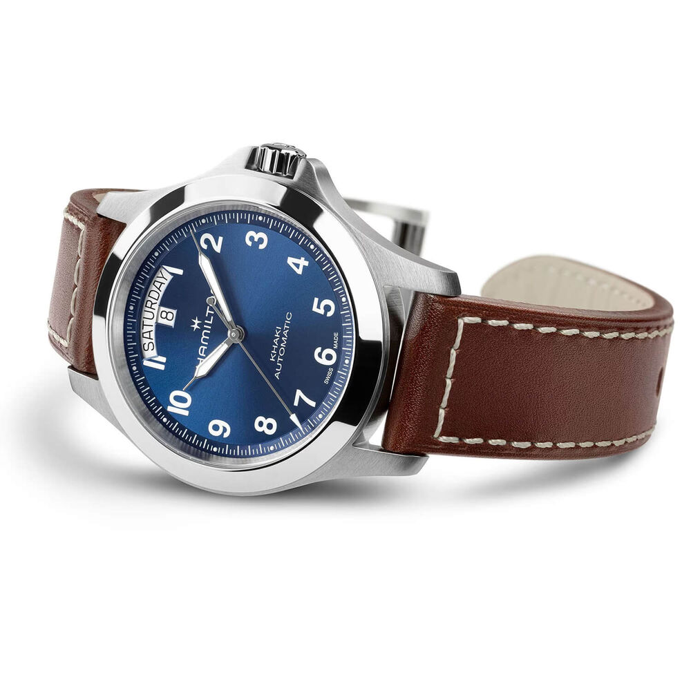 Hamilton Khaki Field King Day-Date 40mm Blue Dial Brown Leather Strap Watch