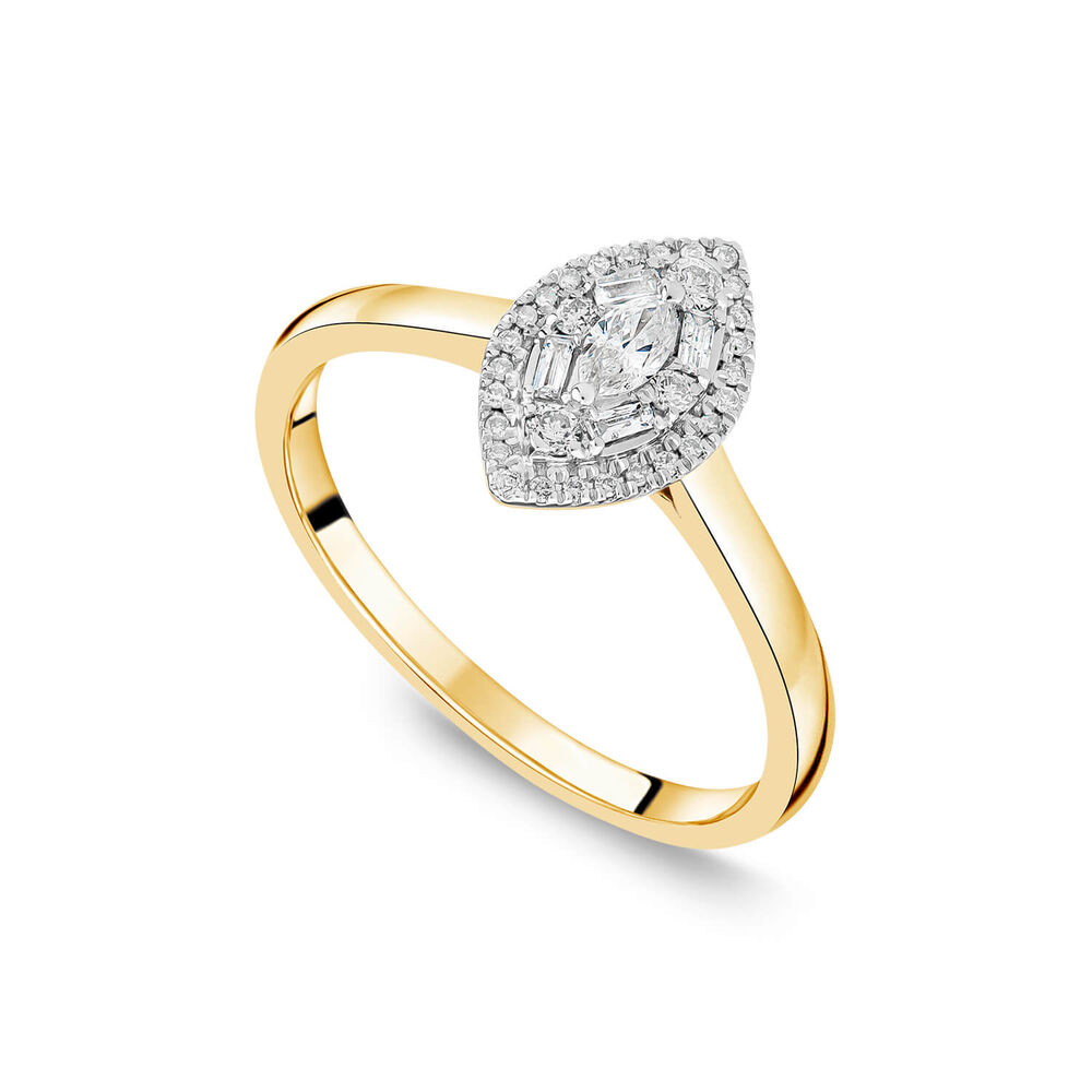 18ct Yellow Gold Marquise Shape 0.25ct Diamond Cluster Engagement Ring image number 0