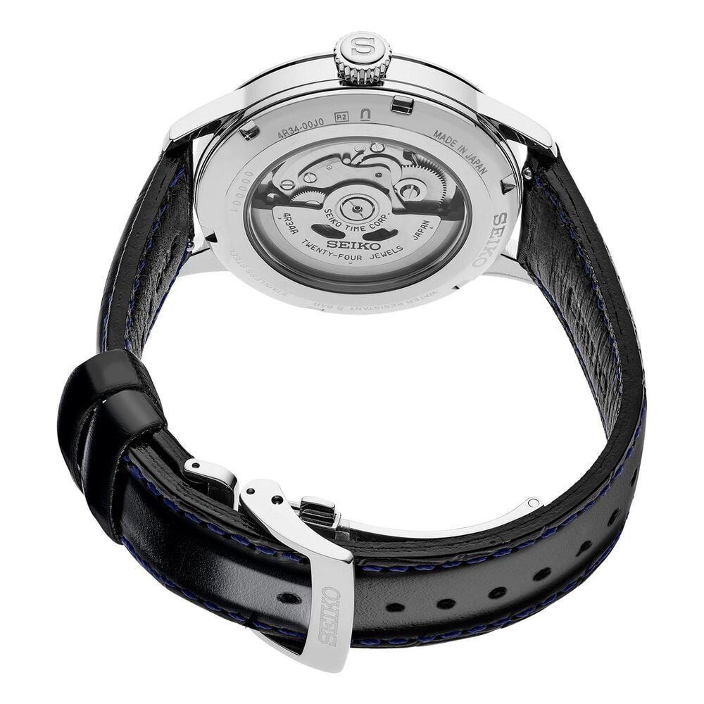 Seiko Presage &lsquo;Silver Bullet&rsquo; Cocktail Time GMT 40.5mm Dial Black Leather Strap Watch