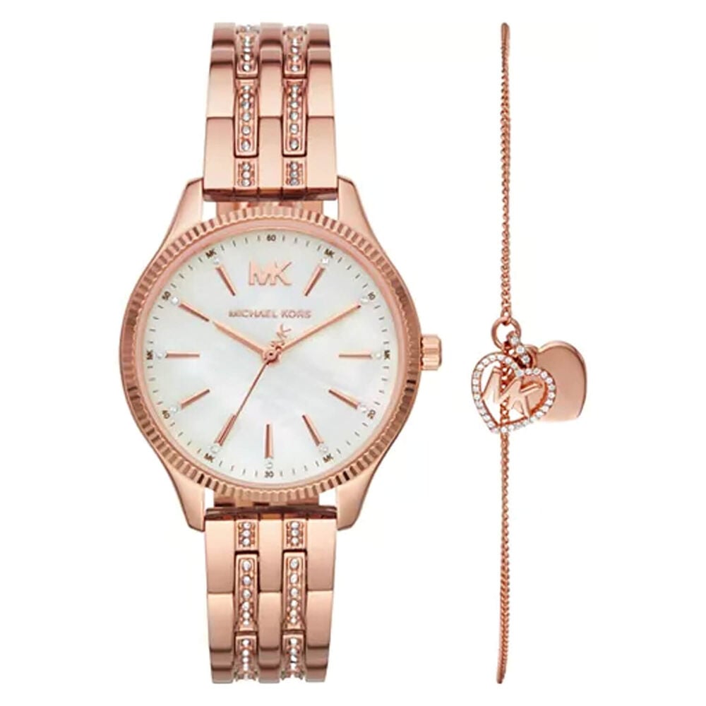 Michael Kors Lexington Ladies Rose Gold Watch & Bracelet Set