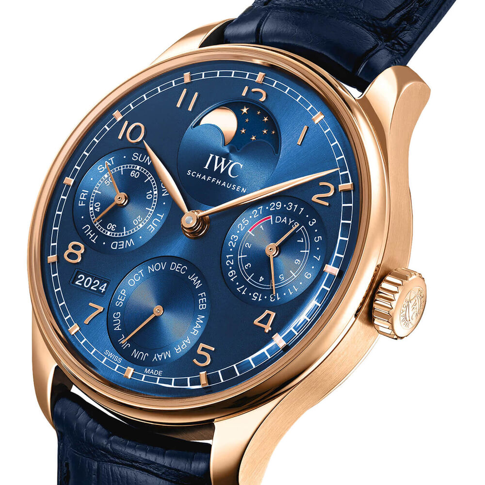 IWC Schaffhausen Portugieser Perpetual Calendar 44mm Blue Dial Leather Strap Watch image number 1