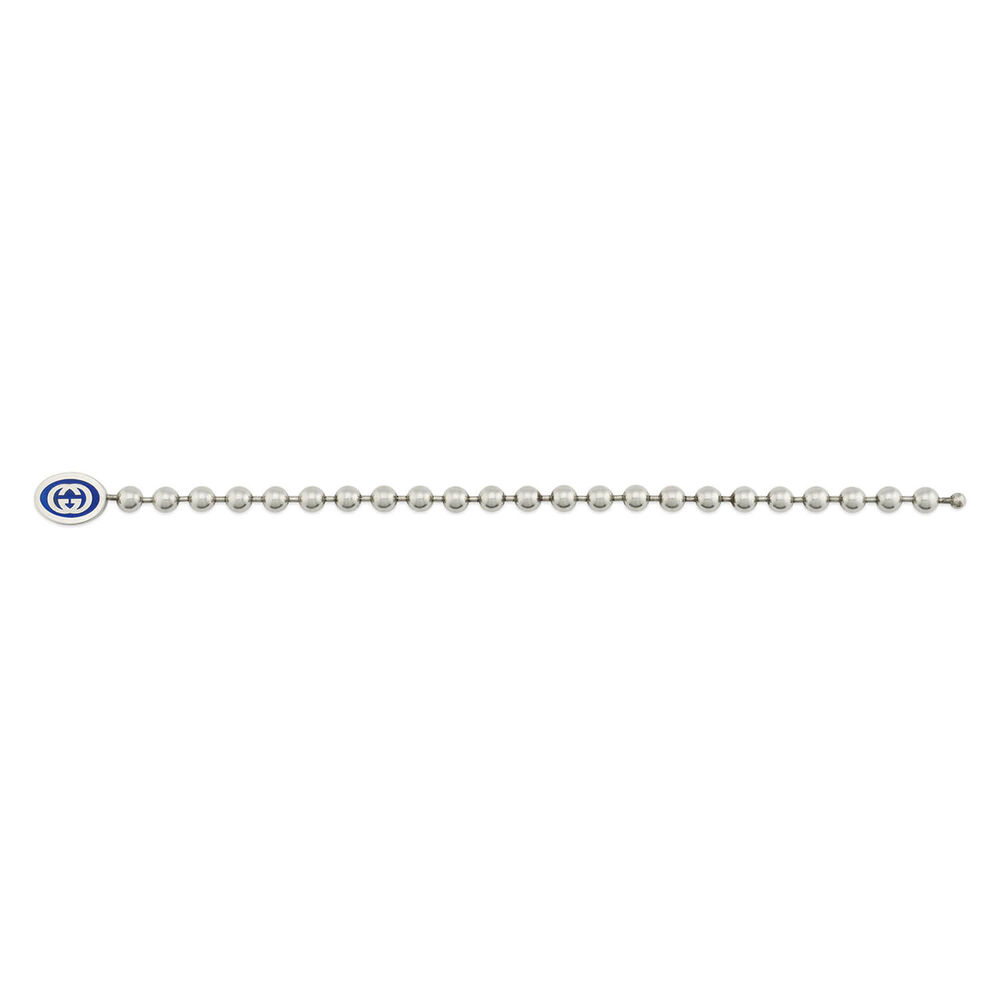Gucci Interlocking G Blue Logo Sterling Silver Bracelet (Size XL, 7.5")