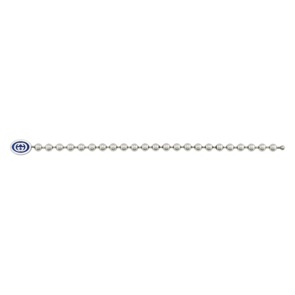 Gucci Interlocking G Blue Logo Sterling Silver Bracelet image number 1