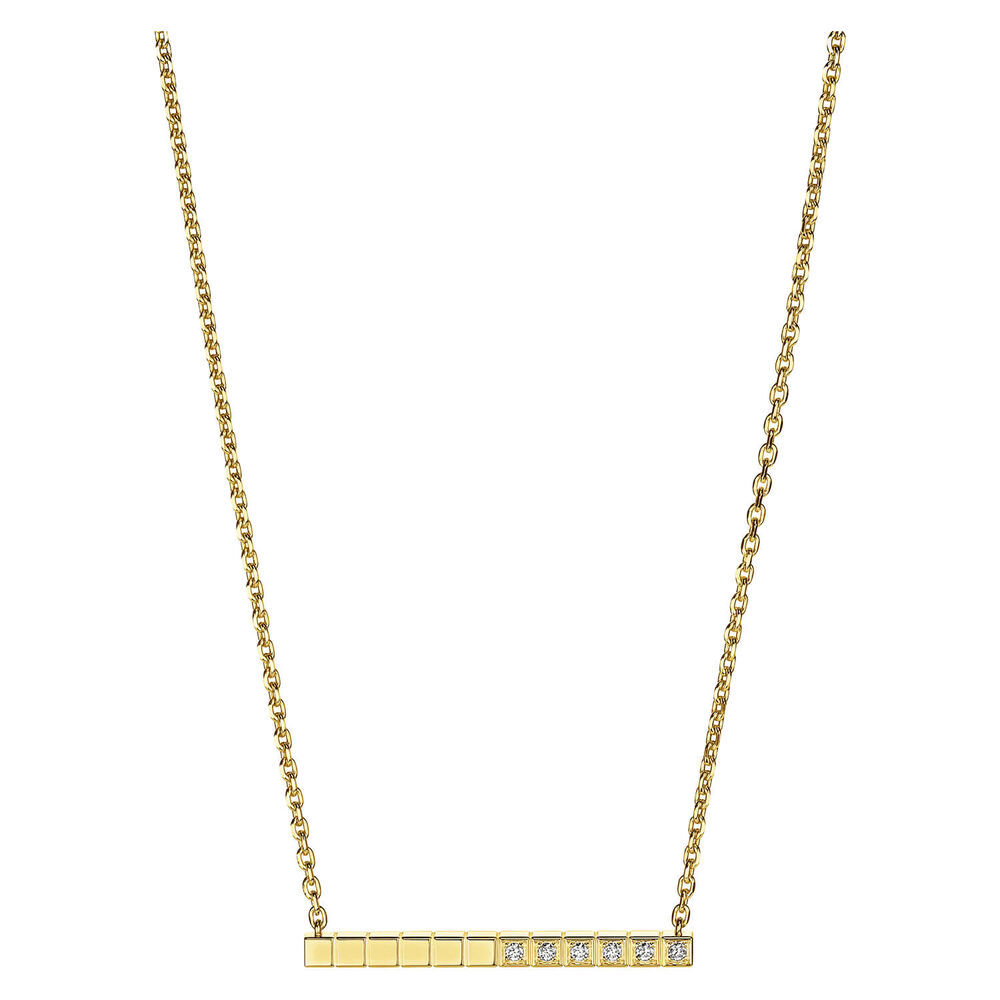 Chopard Ice Cube Yellow Gold Half Diamond Thin Necklace