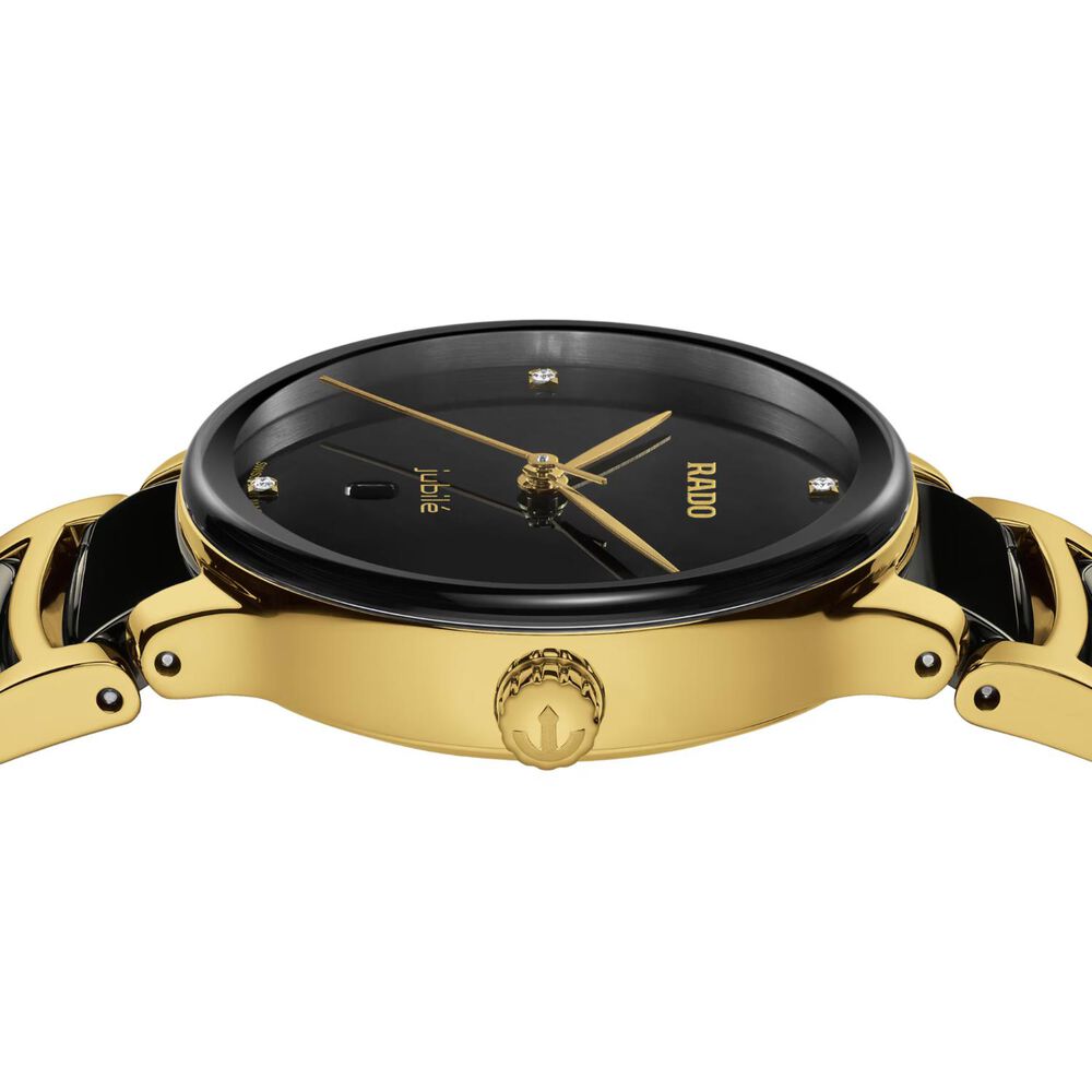 Rado Centrix Diamonds 30.5mm Black Dial Ceramic & Gold PVD Steel Bracelet Watch image number 2
