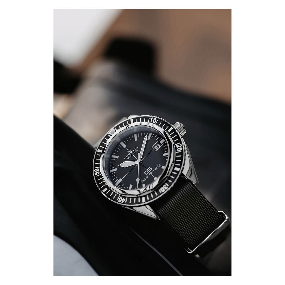 Certina DS Super PH500M 43mm Black Dial Black Bezel Steel Case NATO Strap Watch image number 2
