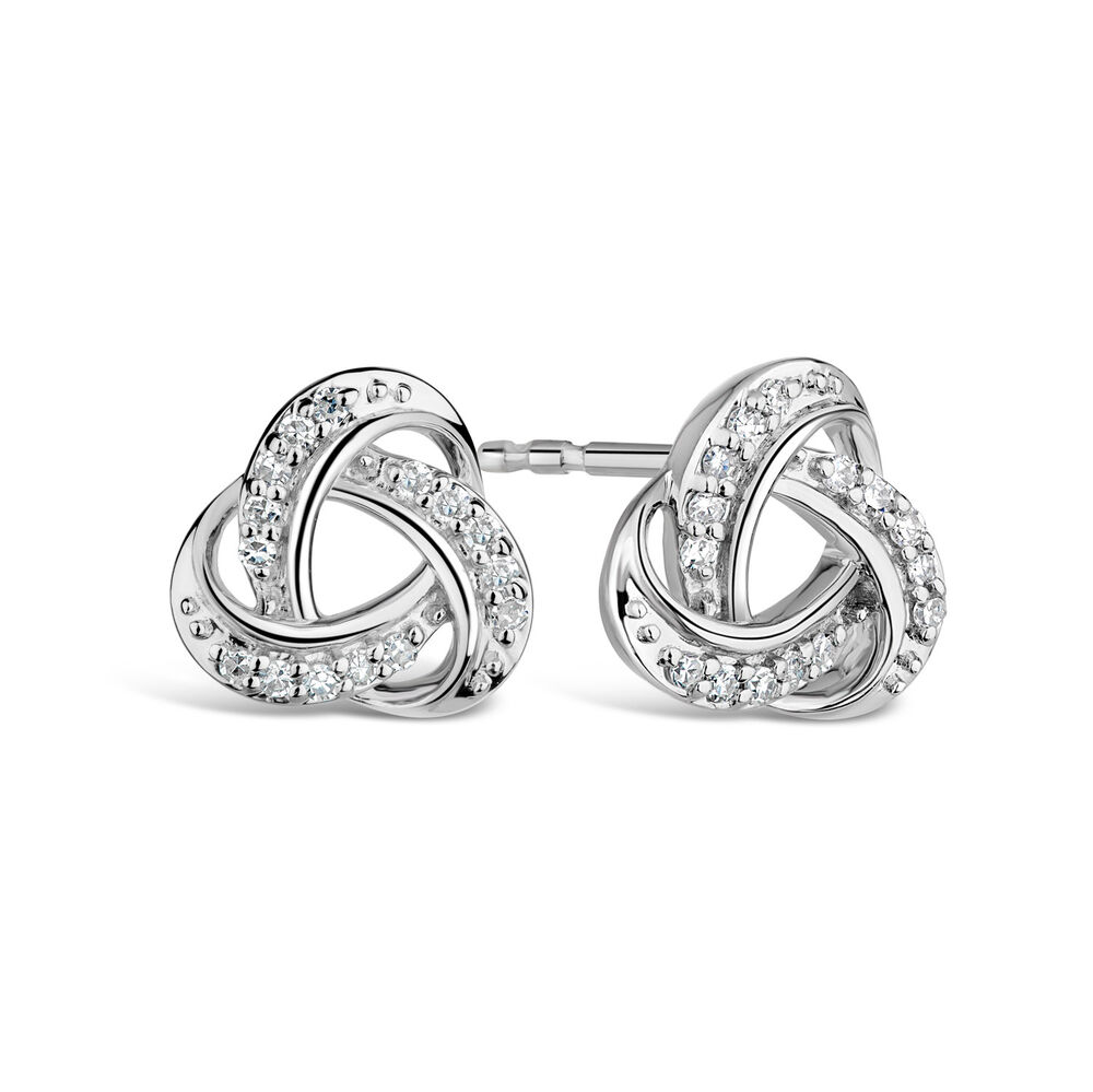 9ct White Gold 0.10ct Diamond Knot Stud Earrings image number 4