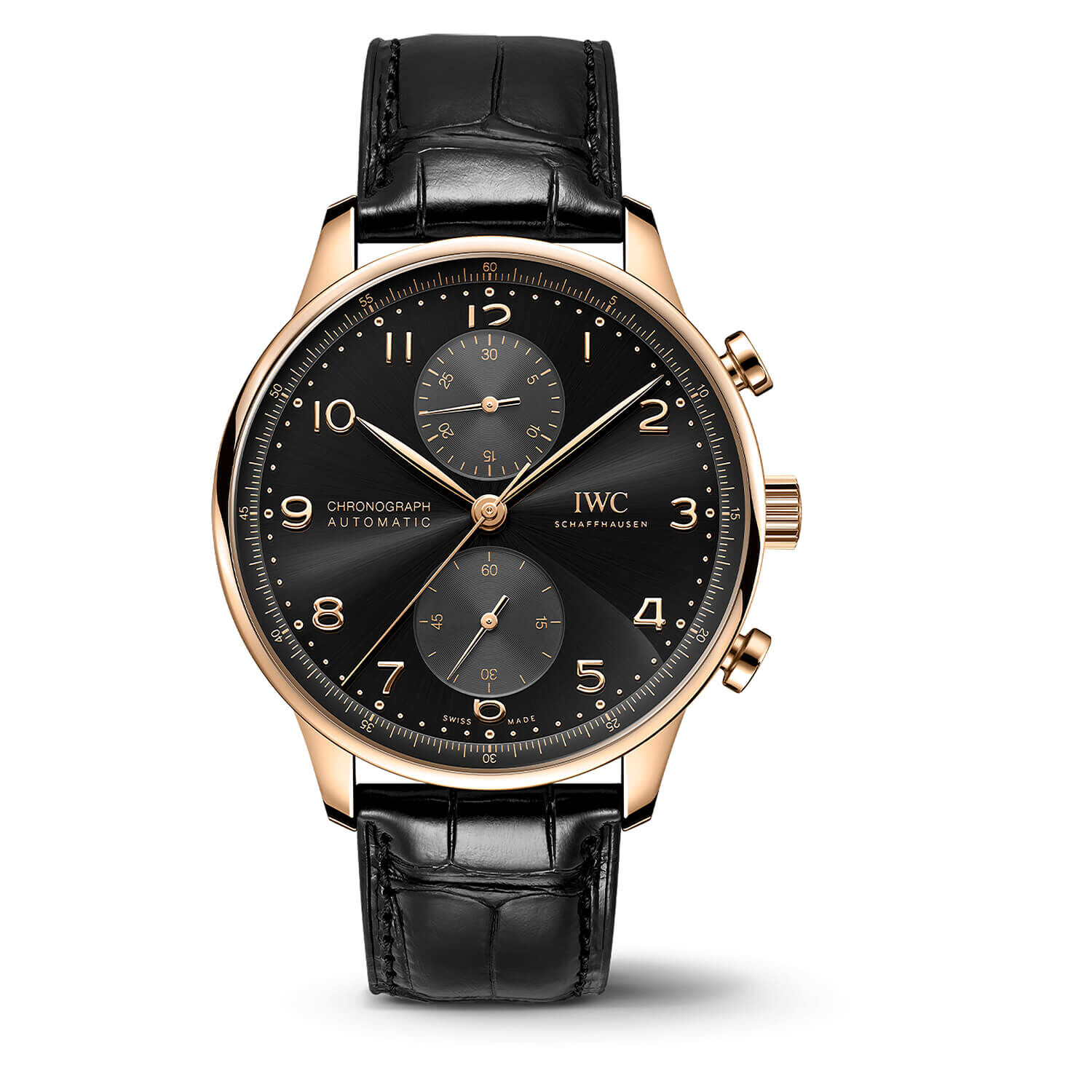IWC Schaffhausen Portugieser Chronograph 41mm Black Dial 18ct 5N Gold Case Leather Watch