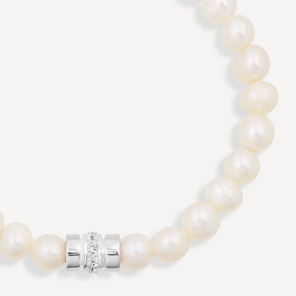 Sterling Silver Freshwater Pearls & Cubic Zirconia Barrel Bracelet image number 1