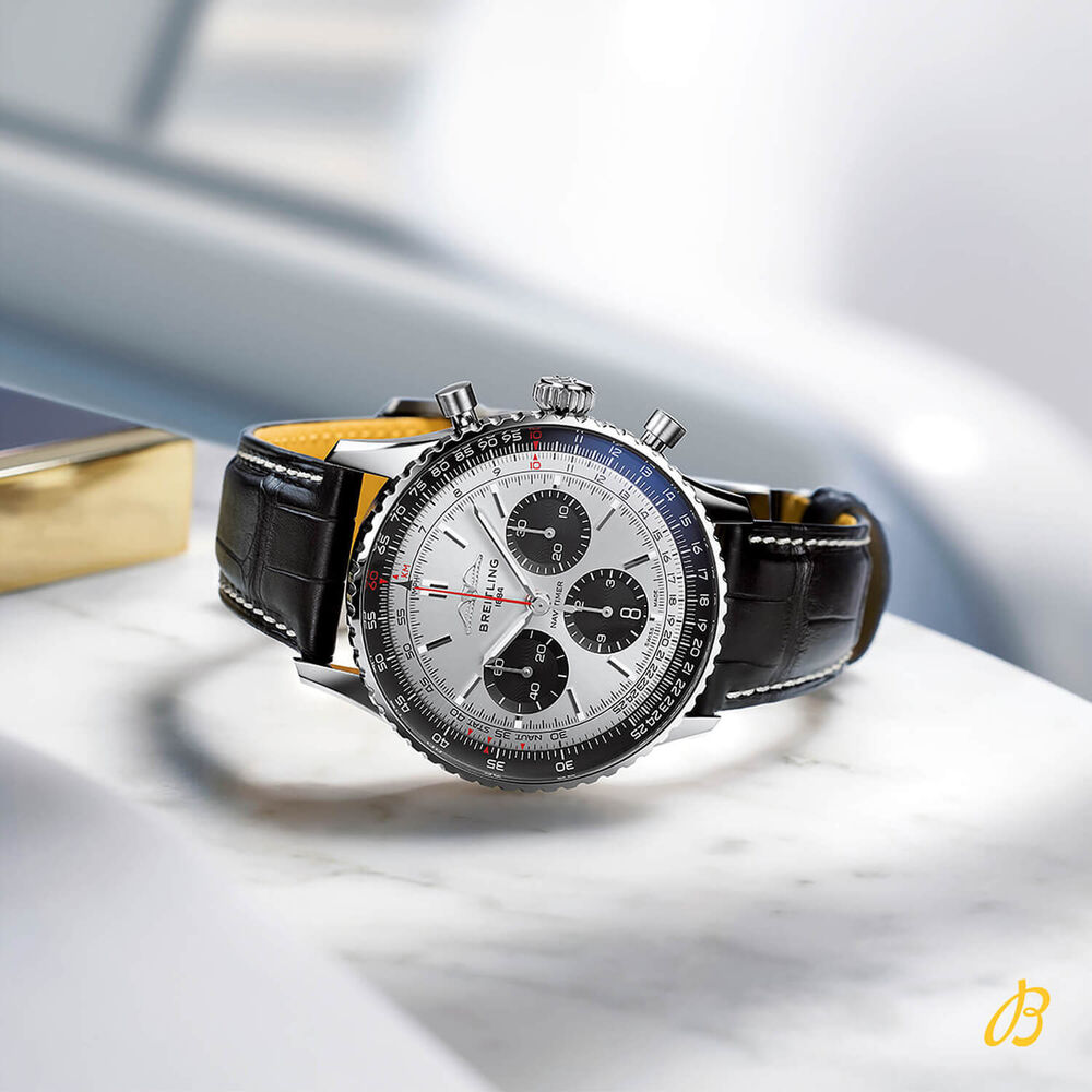 Breitling Navitimer B01 Chronograph 43 Silver Dial Black Details Black Strap Watch image number 2