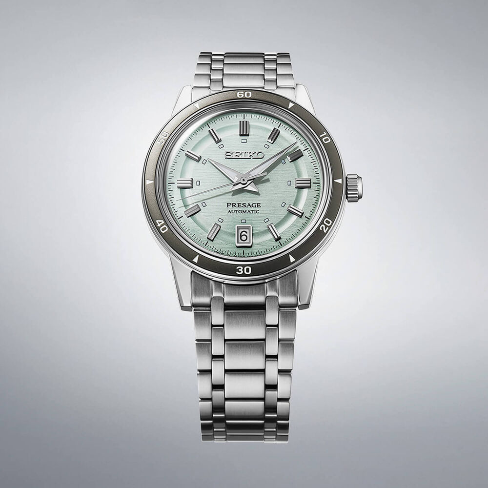 Seiko Presage Style 60s 'Ice Green' 39.5mm Dial Steel Bracelet Watch image number 3