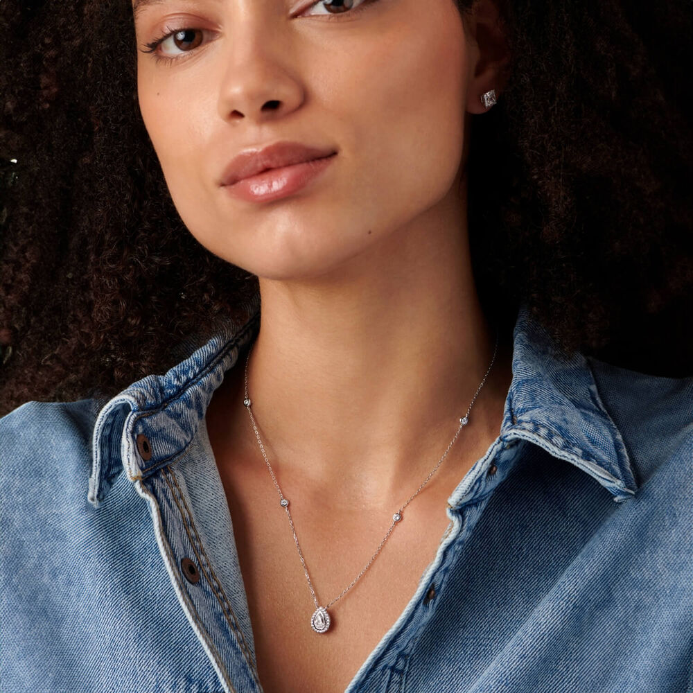 CARAT* London Pear Shape Border Set Pendant Brilliant Cut 6mm Centre Stone