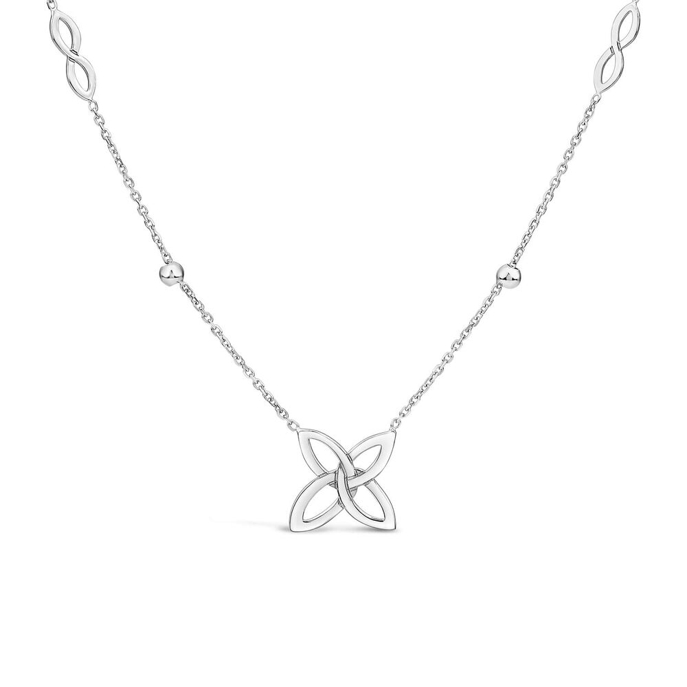 9ct White Gold Flower Infinity Beads Necklet image number 0