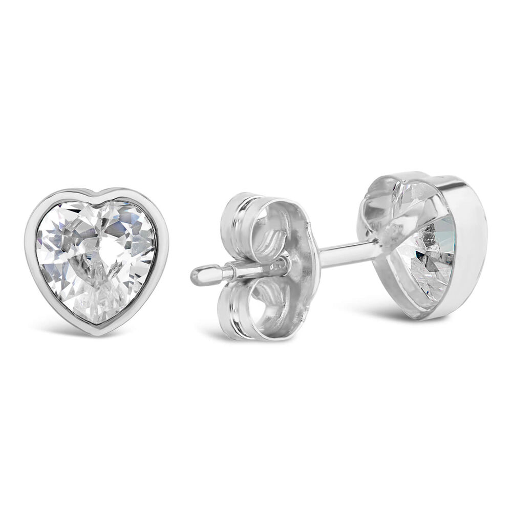 9ct White Gold Cubic Zirconia Heart Stud Earrings image number 2