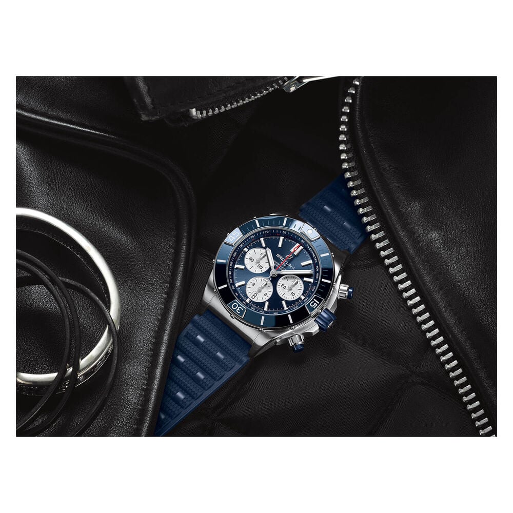 Breitling Super Chronomat 44mm Blue Silver Subdials Ceramic Bezel Watch image number 2