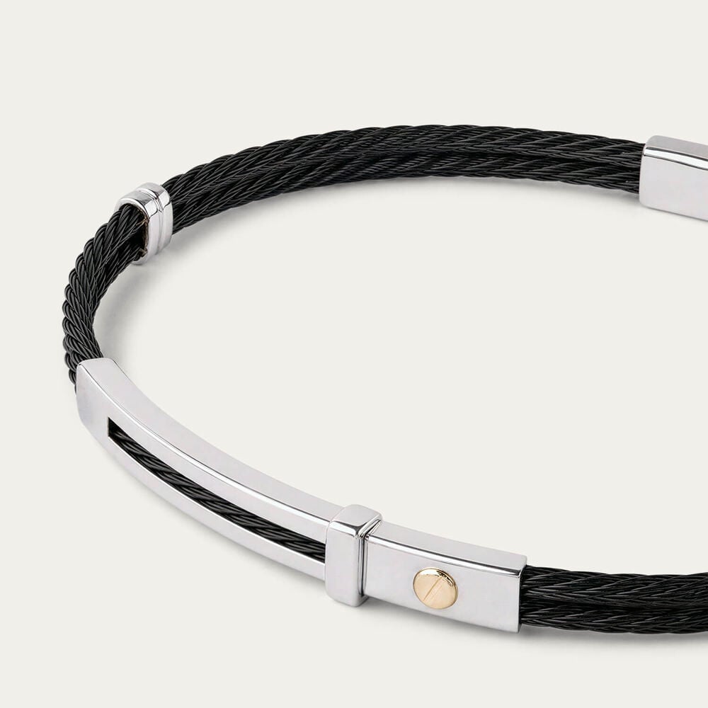 Stainless Steel Blue PVD Wire & 14ct Gold Accent Bracelet