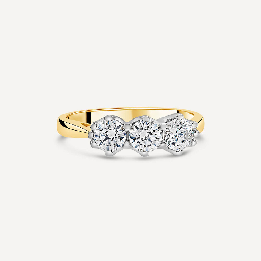 18ct Yellow Gold 1ct 3 Stone Diamond Ring image number 2